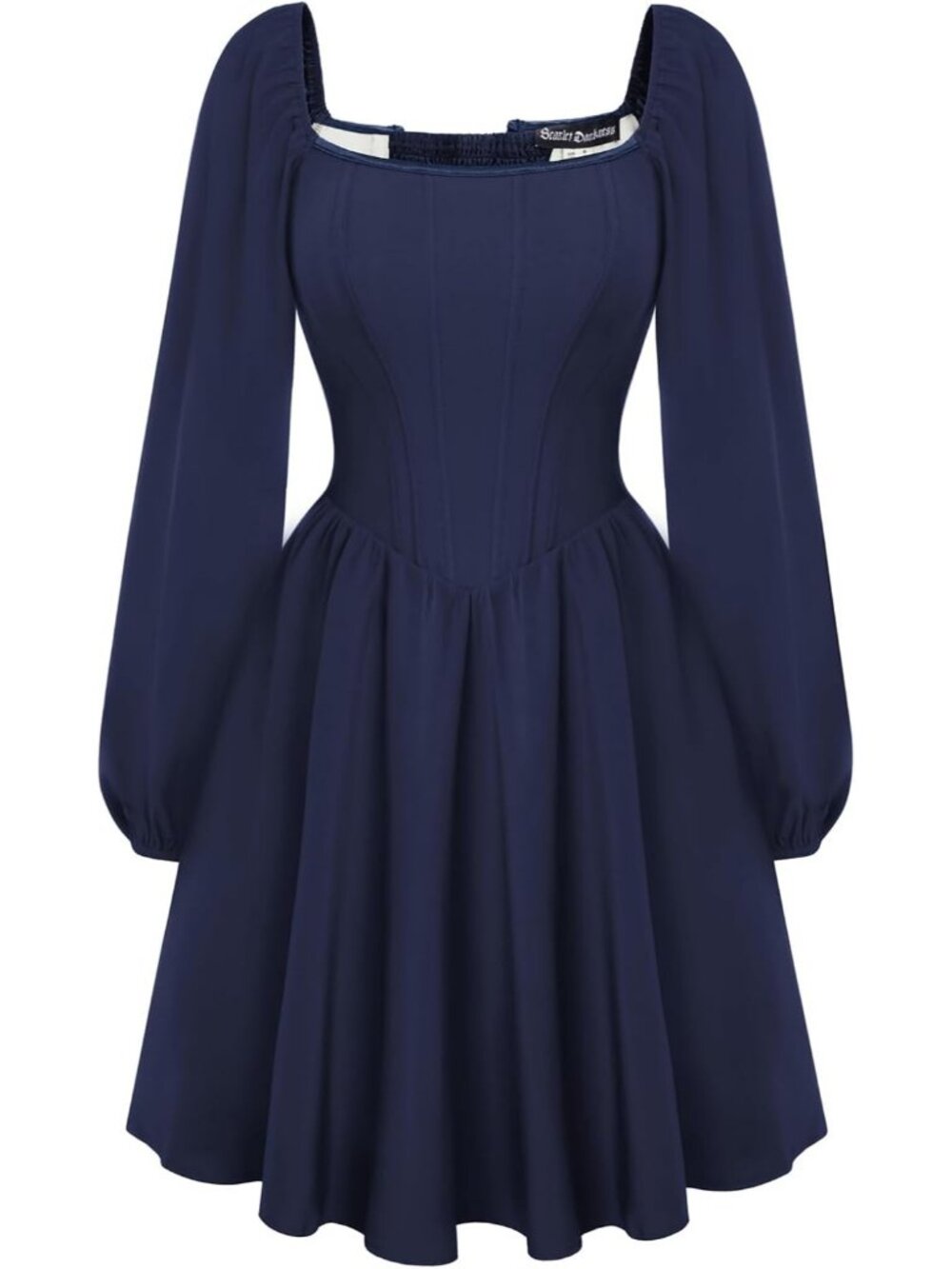 Scarlet Darkness Women Long Sleeve Mini Fishbone Wedding Party Dress-Blue